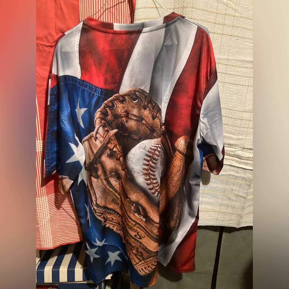Baseball American Flag all over Shirt T-shirt Men’s Large